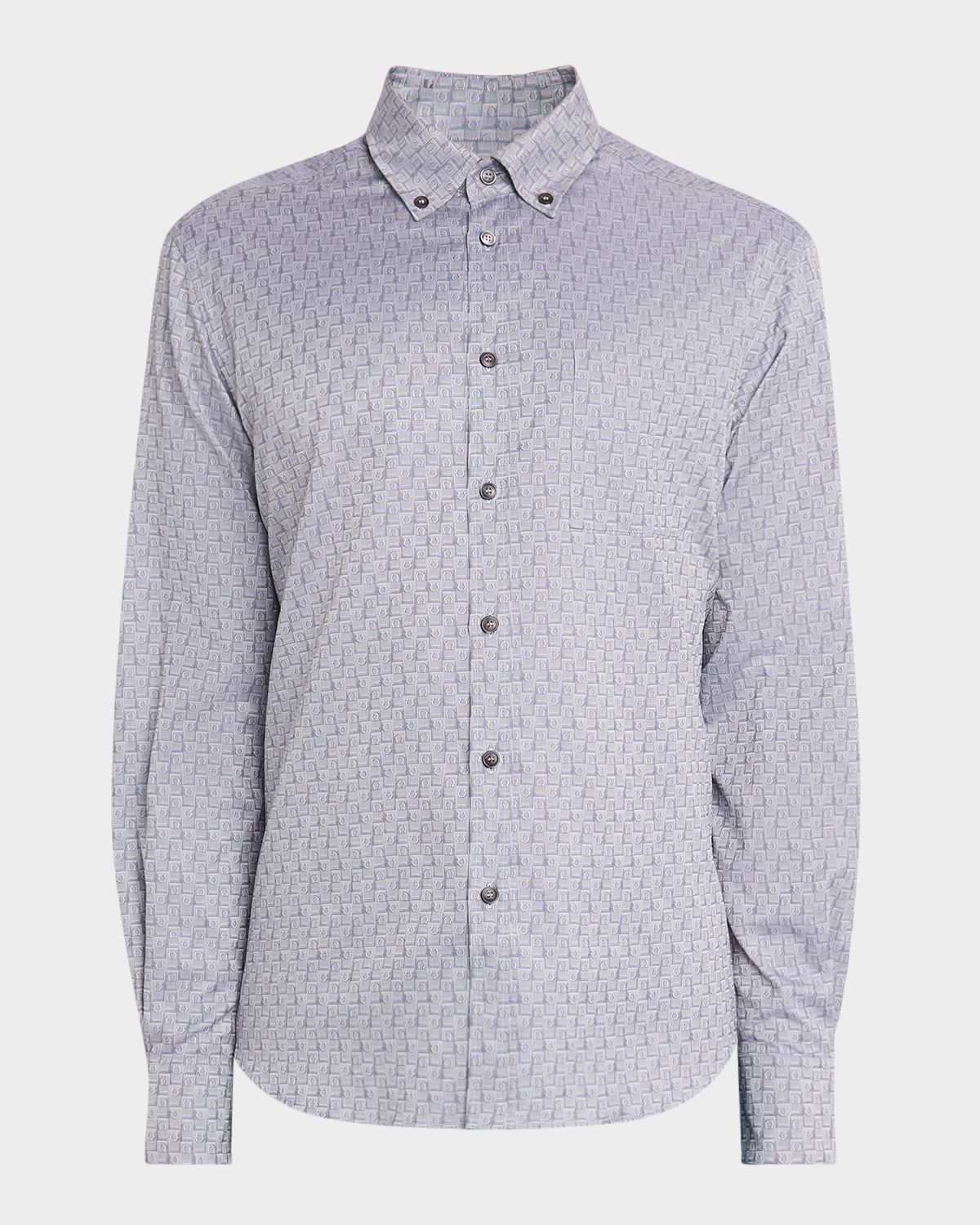Ferragamo Men 's Micro-Gancini Cotton Sport Shirt with Pocket