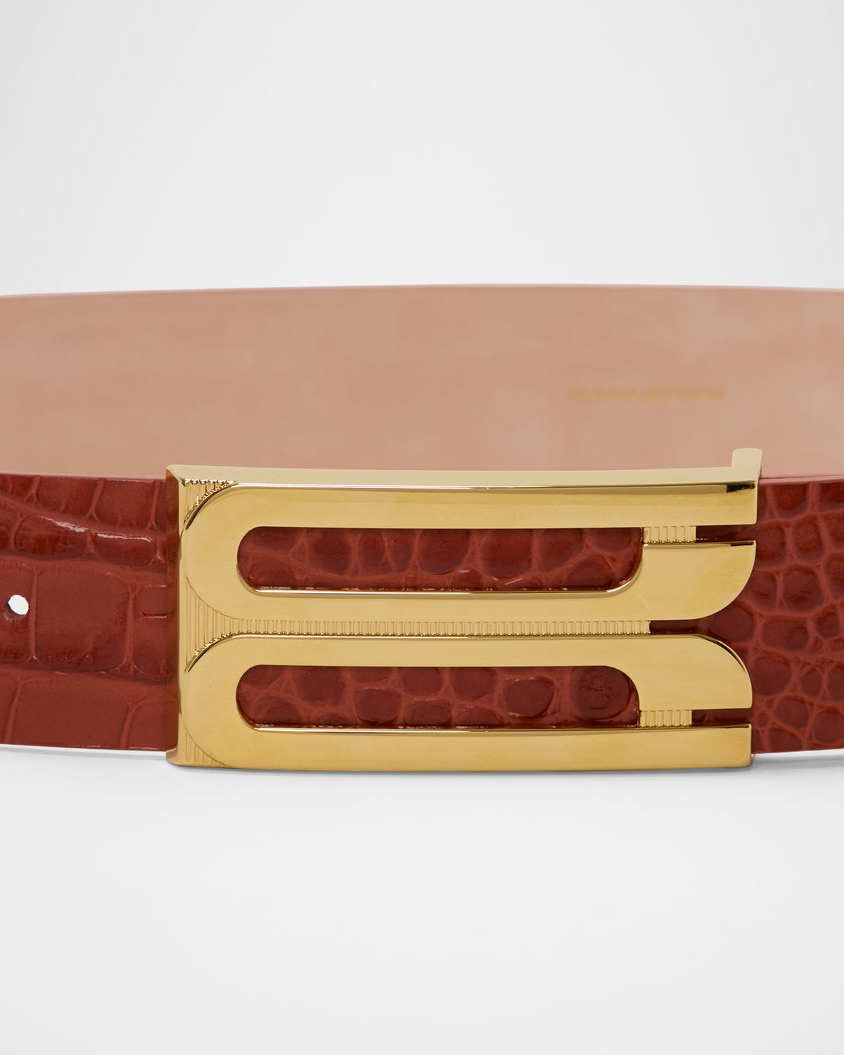 Victoria Beckham Jumbo Gold-Plated B-Logo Leather Belt