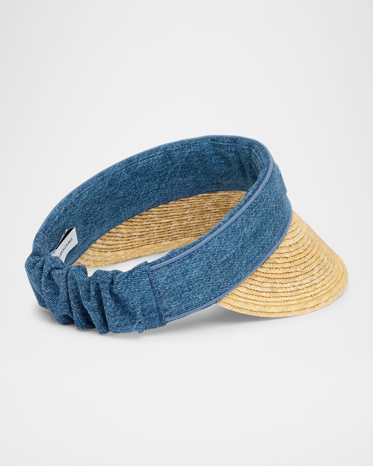 Ferragamo Straw Visor With Denim Logo Band