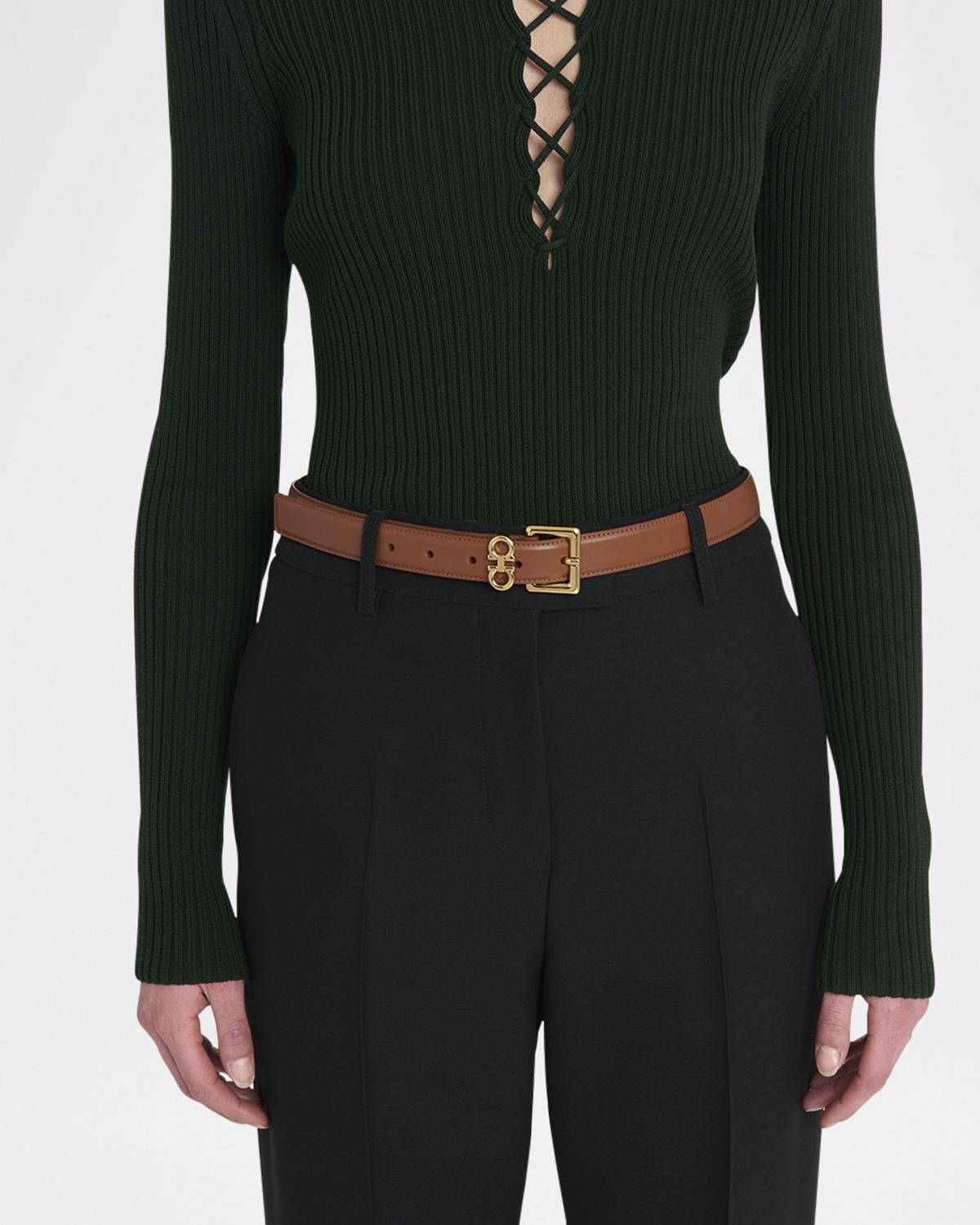 Ferragamo Donna Calfskin Leather Mini Gancini Belt