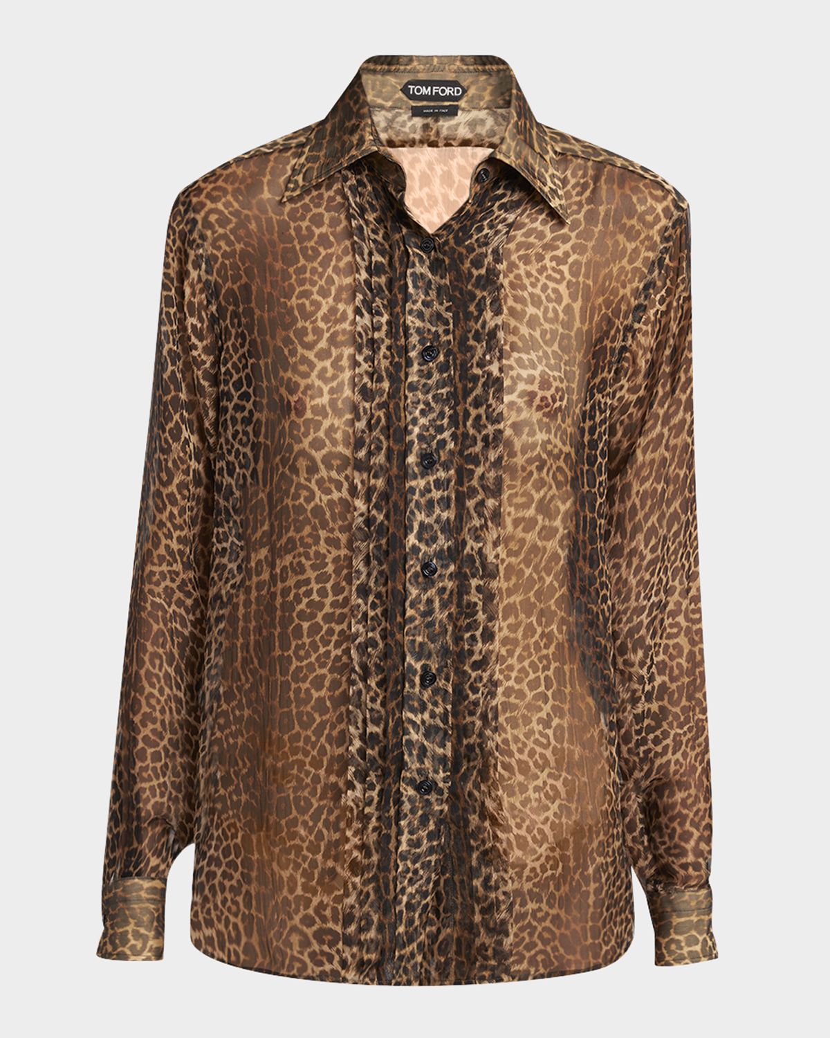 TOM FORD Leopard-Print Silk Chiffon Creponne Shirt