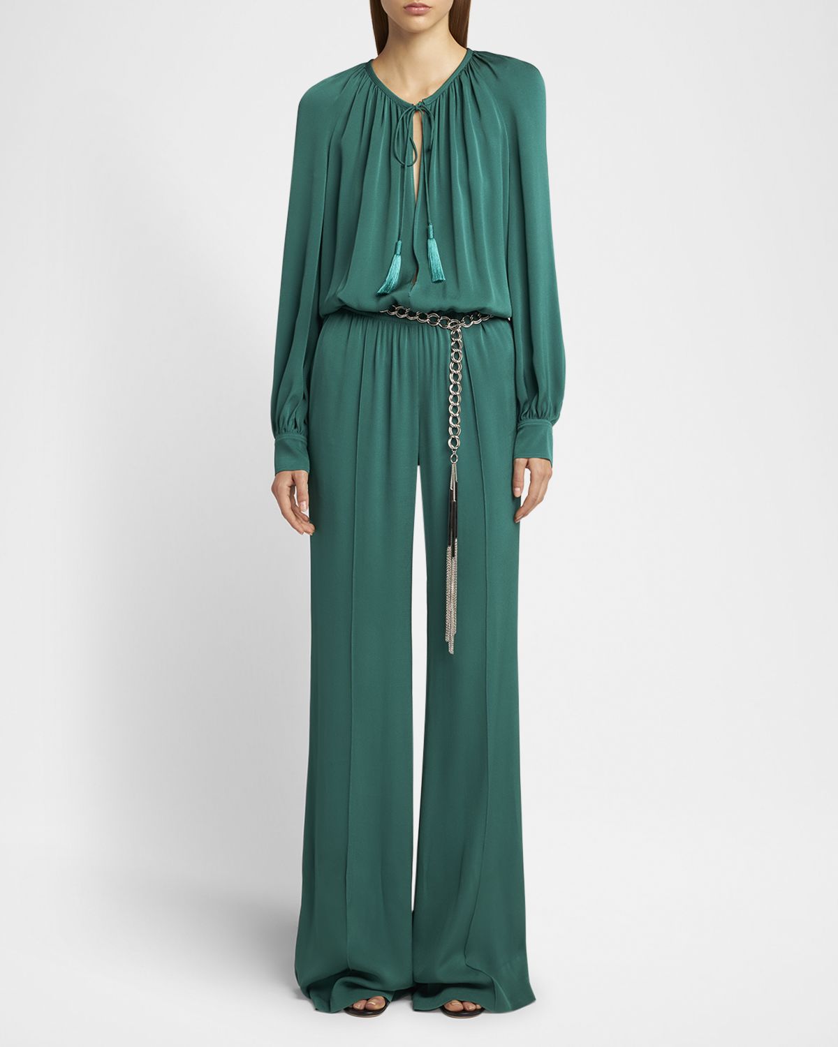 TOM FORD Long-Sleeve Gathered Viscose Crepe Cady Jumpsuit