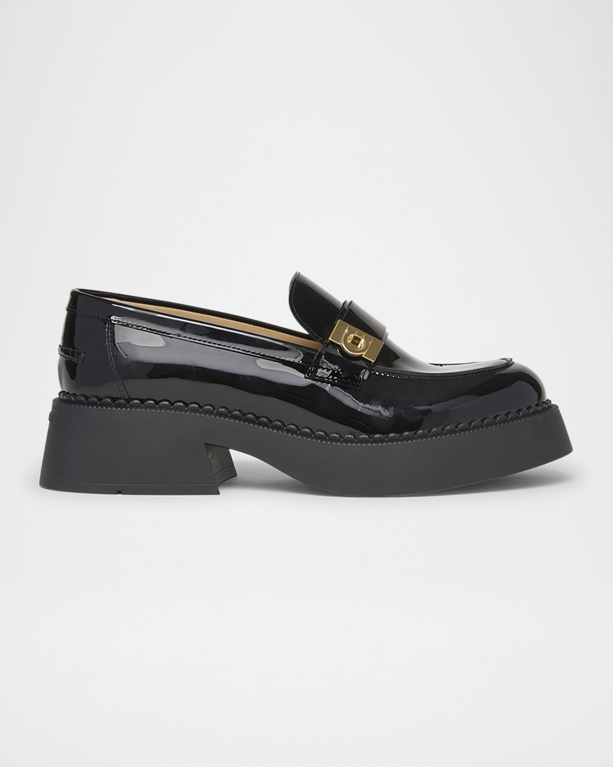 Ferragamo Caminia Patent Gancini Chunky Loafers