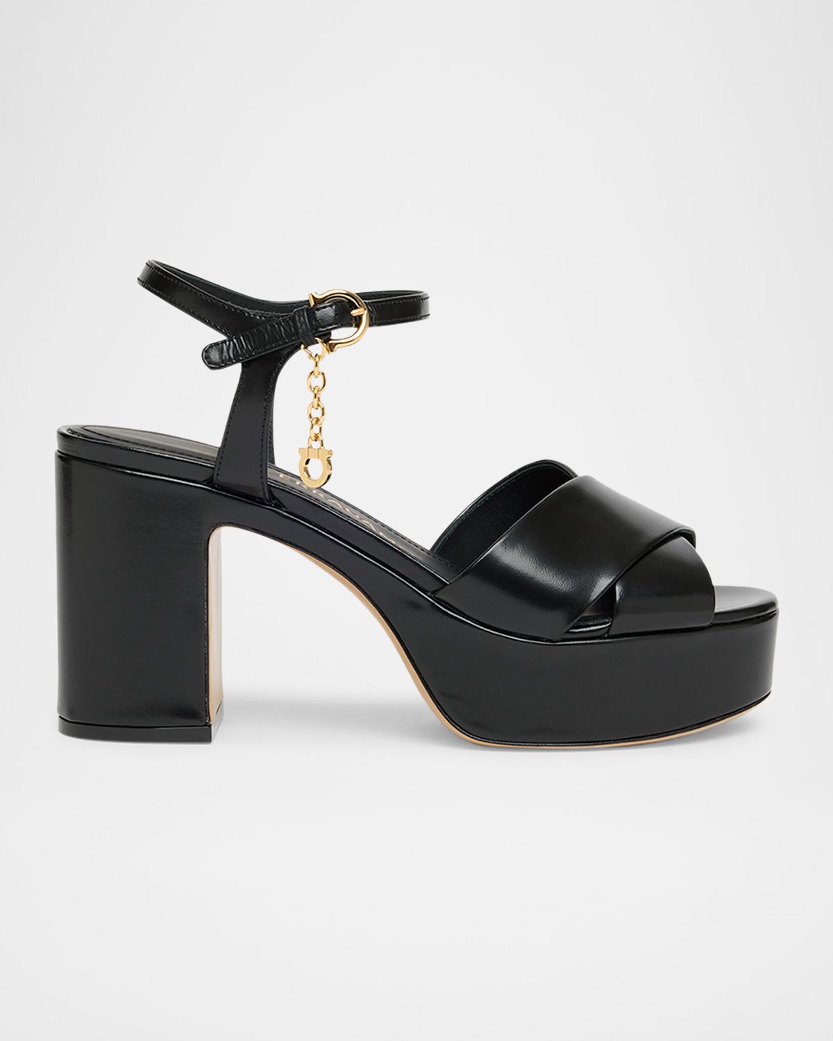 Ferragamo Savia Crisscross Gancini Charm Platform Sandals