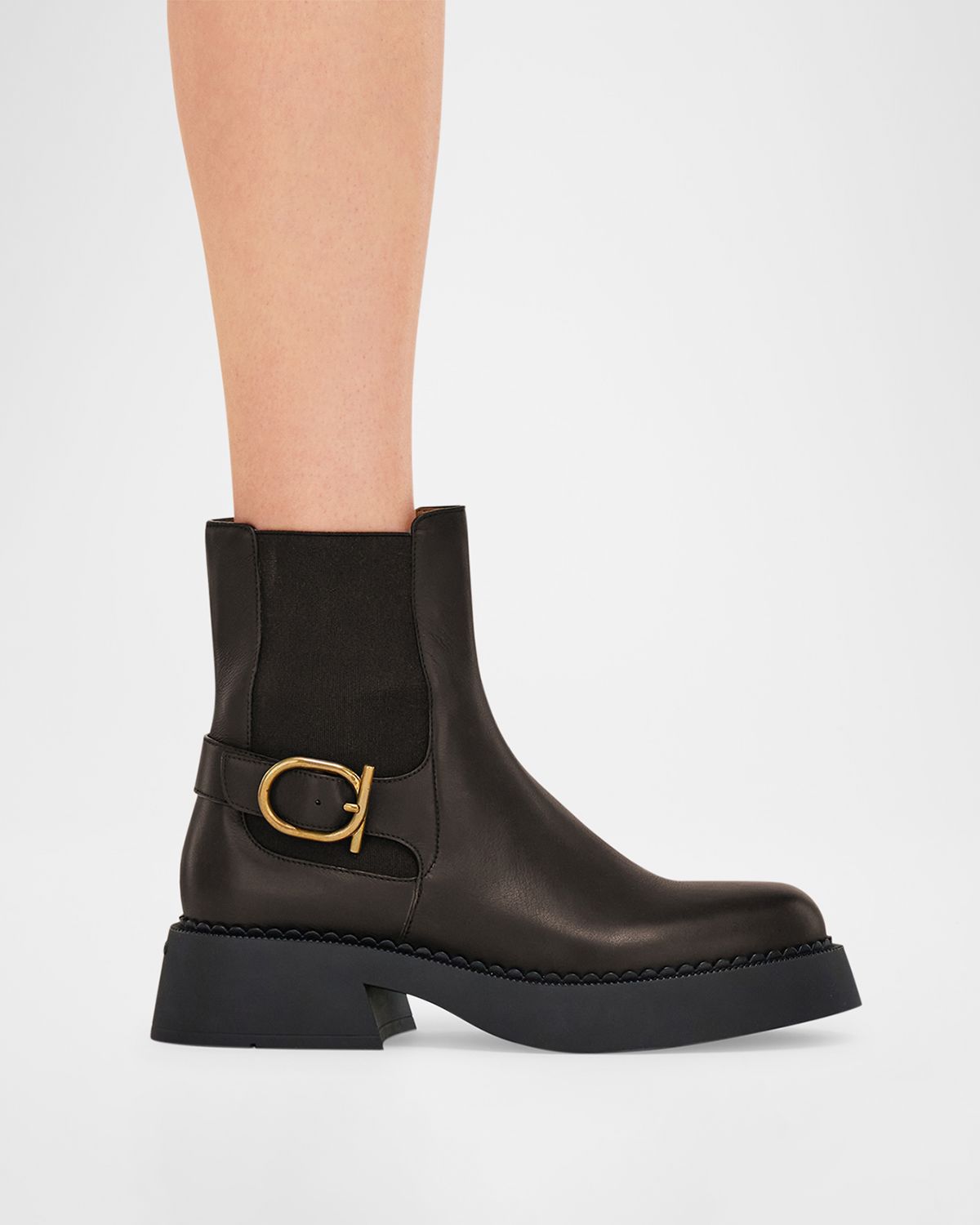 Ferragamo Tie Leather Ankle Booties