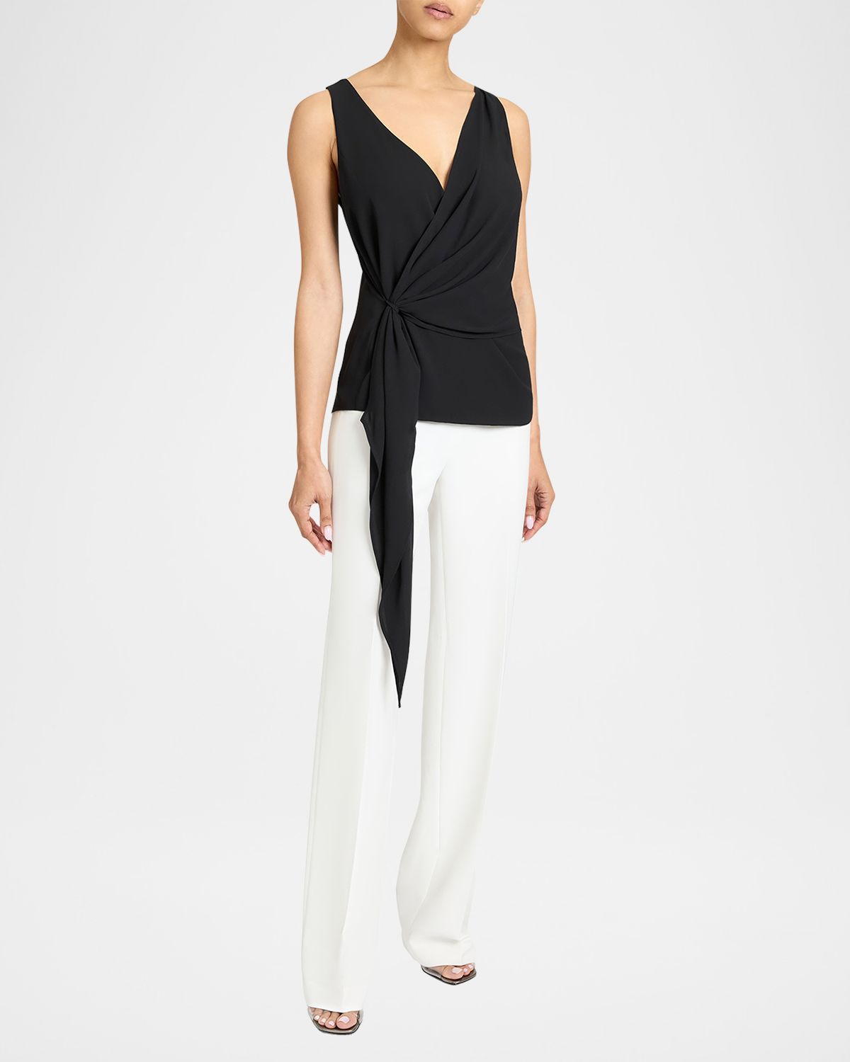 Santorelli Danna Sleeveless Crepe Wrap Top