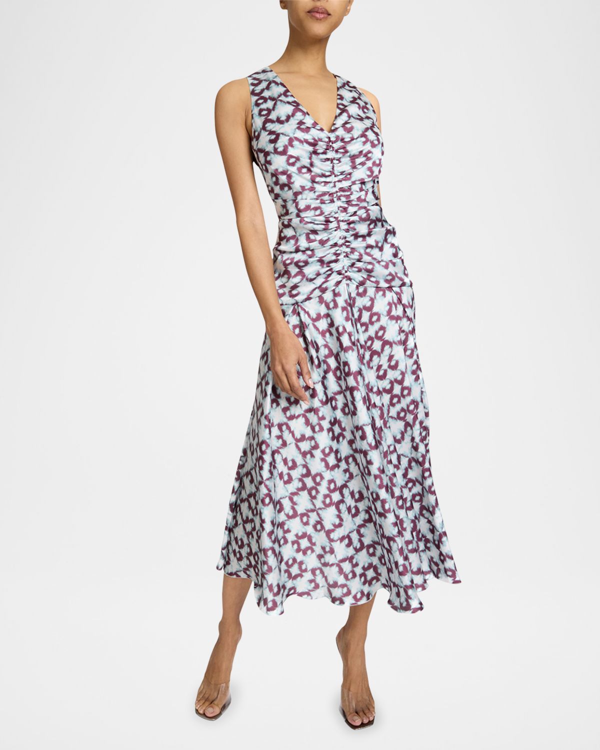 Santorelli Eden Graphic-Print Ruched Midi Dress