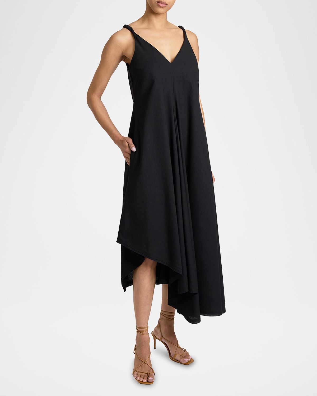 Santorelli Kourt Asymmetric Linen-Blend Midi Dress