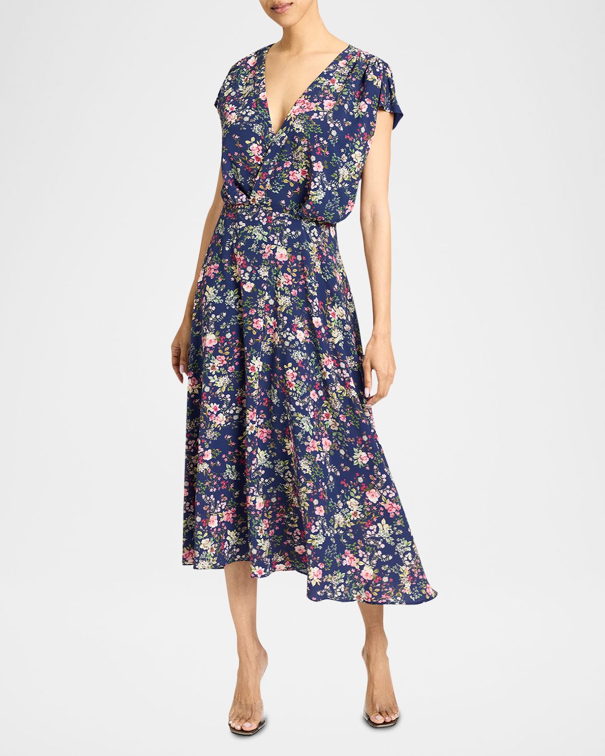 Santorelli Talia Faux-Wrap Lightweight Stretch Midi Dress