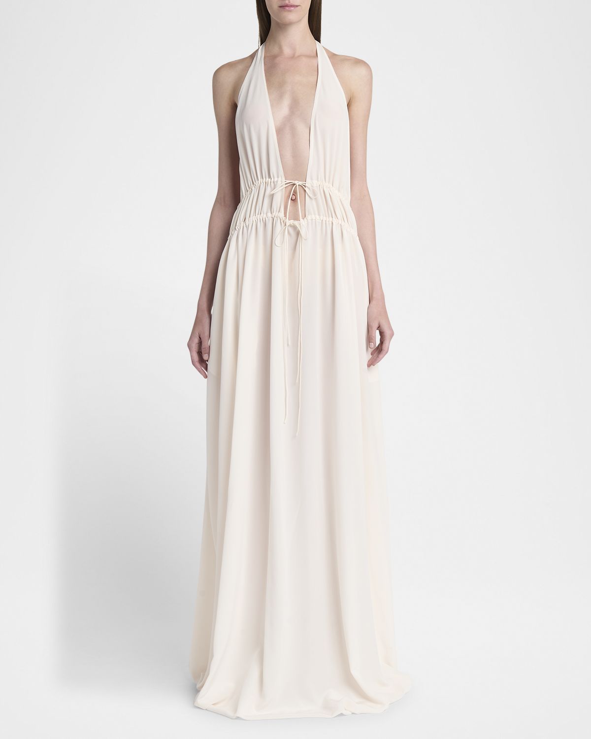 Stella McCartney Plunging Tie Halter Crepe De Chine Maxi Dress