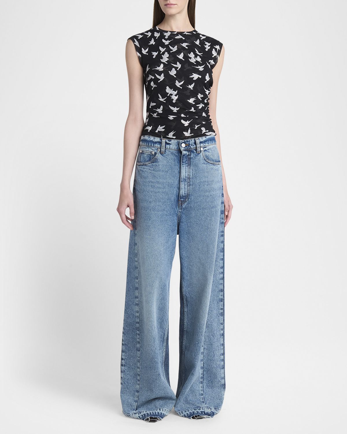 Stella McCartney Two Tonal Paneled Wide Leg Jeans