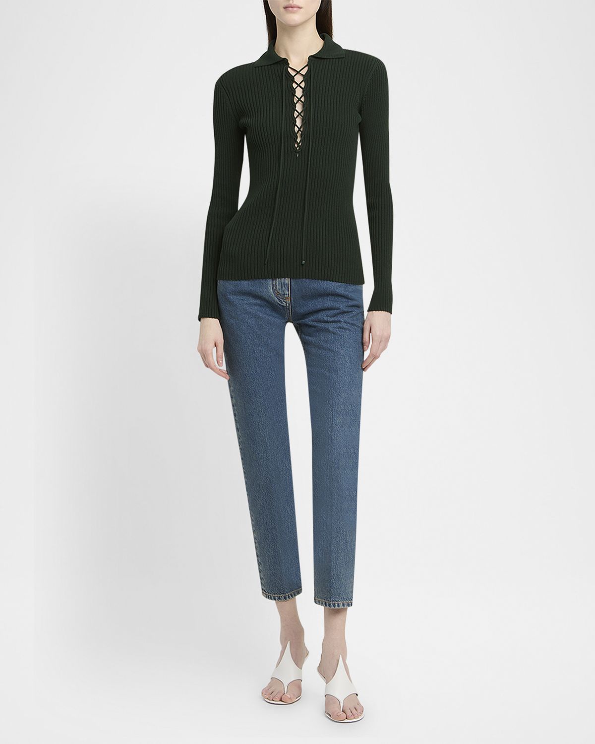 Ferragamo Laser Stone Washed Denim Slim-Leg Ankle Jeans