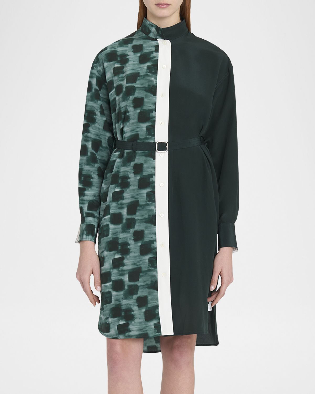 Ferragamo Painted Colorblock Silk Shirtdress