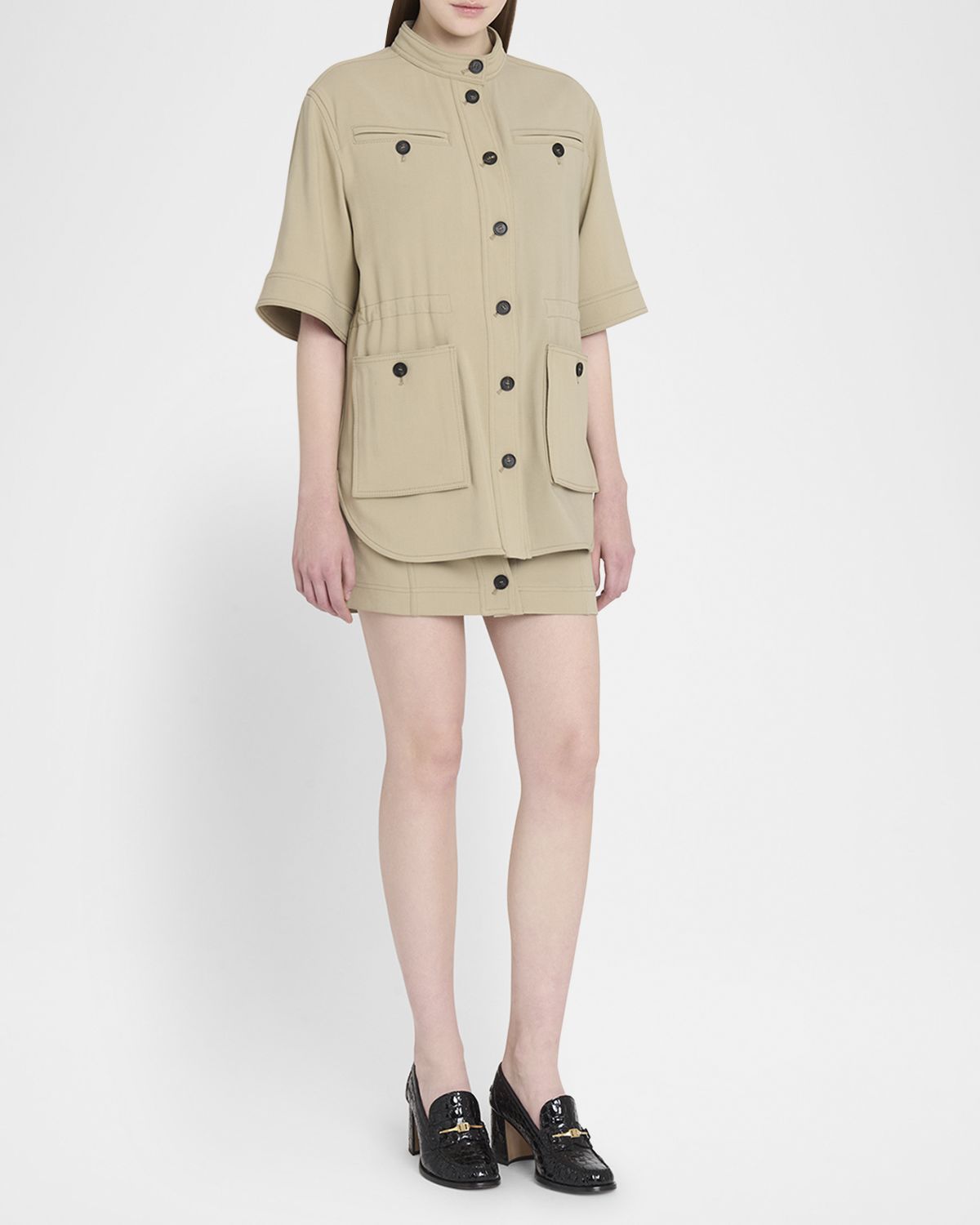 Ferragamo Belted Crepe Cotton Mini Skirt