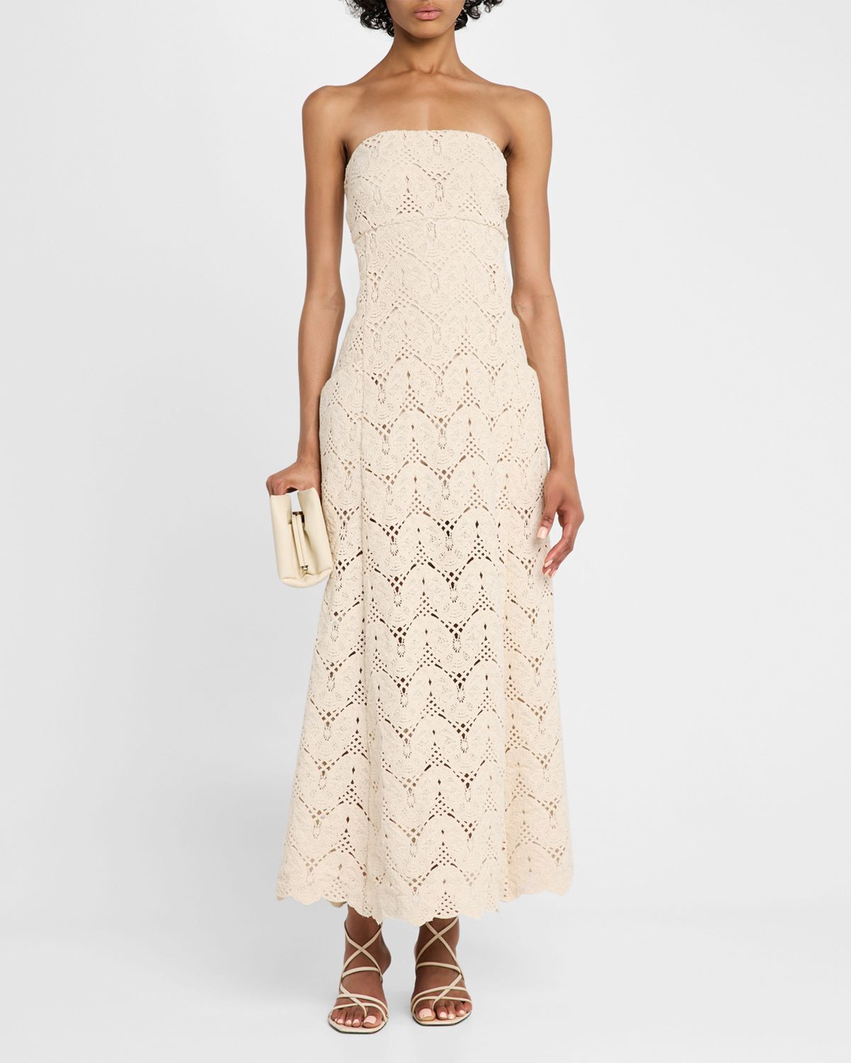 JBQ Alegra Open-Knit Strapless Maxi Dress