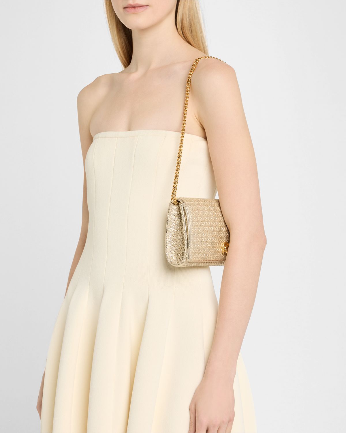 MICHELLE WILHITE Olivia Flap Woven Metallic Clutch Bag