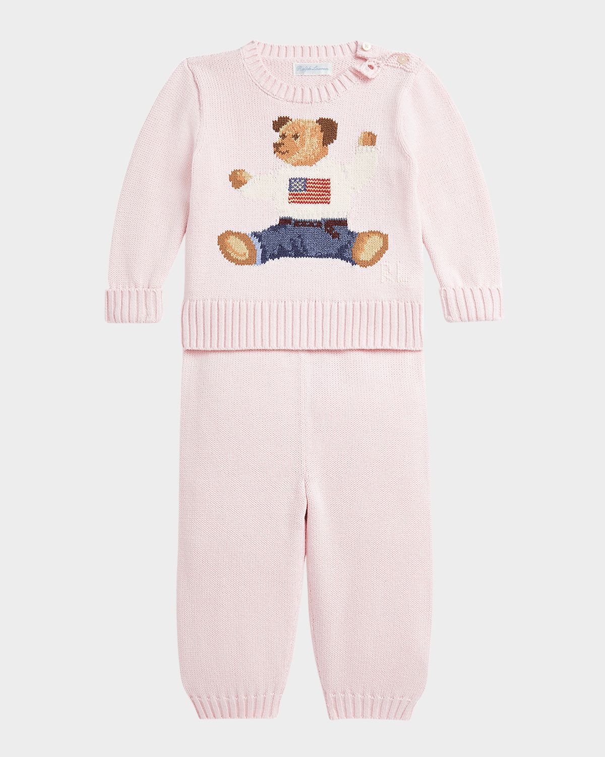 Polo Ralph Lauren Girl 's Flag Bear Intarsia Knit Sweater and Pants Set, Size 3M-24M