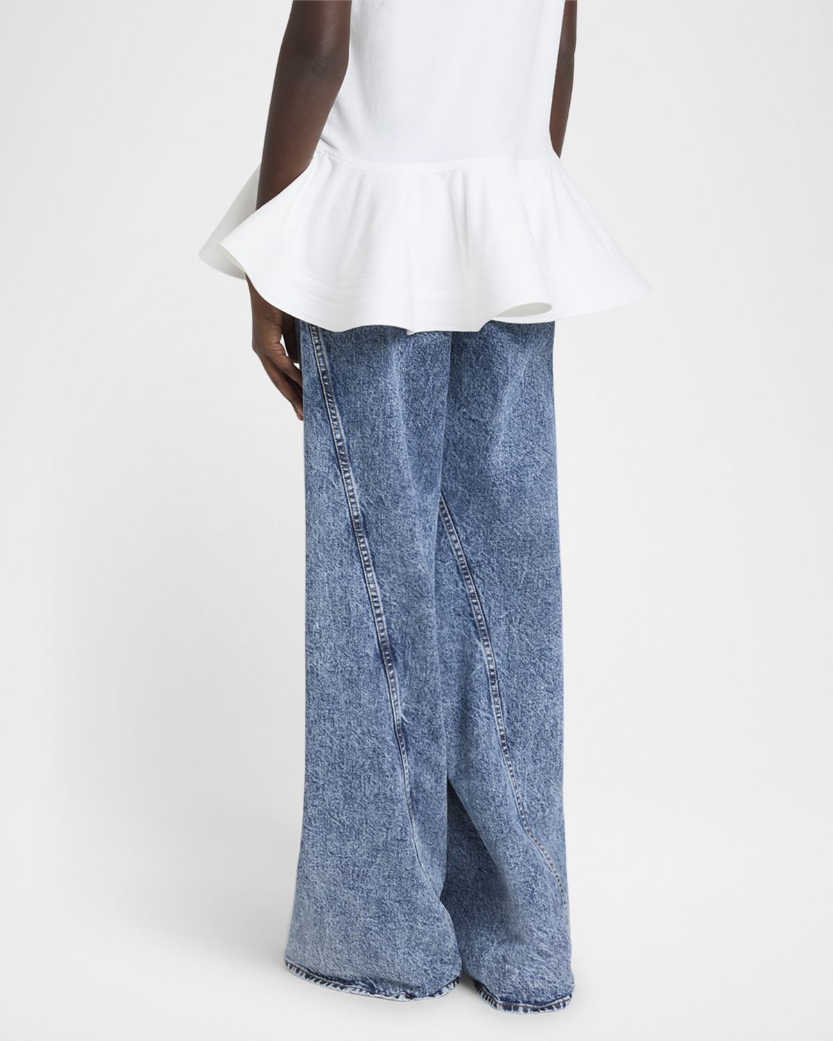 ALAIA Twisted-Hem Wide-Leg Acid Denim Jeans