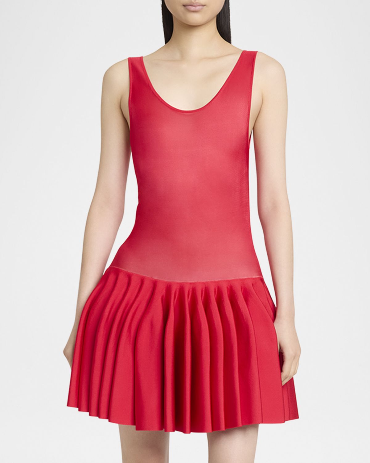 ALAIA Sleeveless Drop-Waist Flared Skirt Mini Dress
