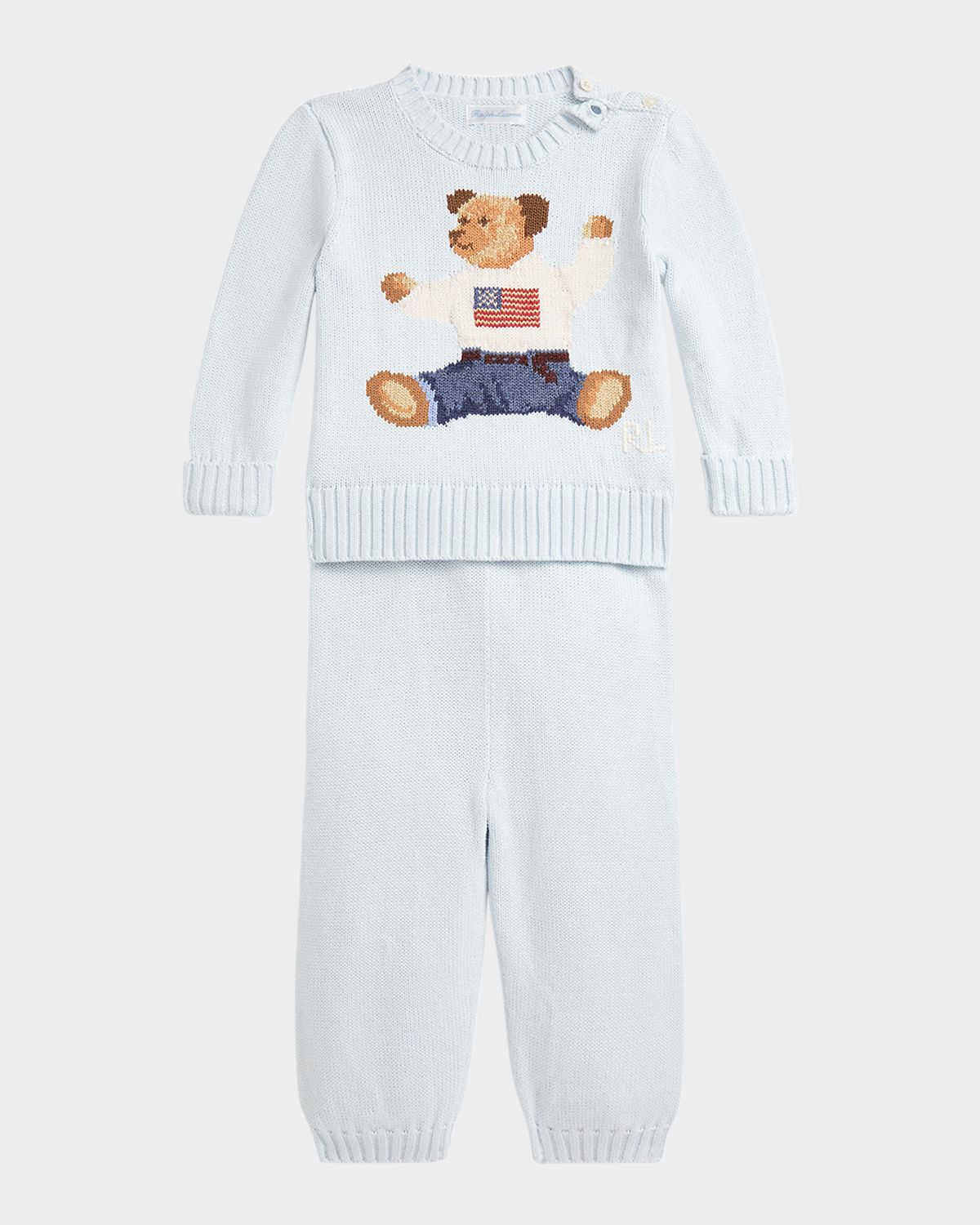 Polo Ralph Lauren Boy 's Flag Bear Intarsia Knit Sweater and Pants Set, Size 3M-24M