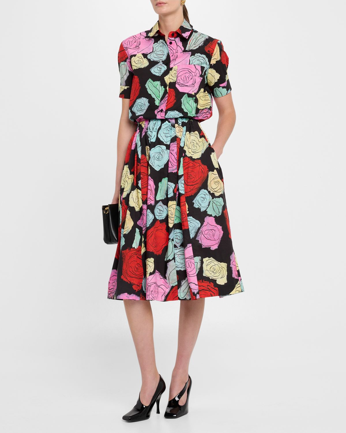 Marni Rose Scribble-Print Short-Sleeve Collared Shirt