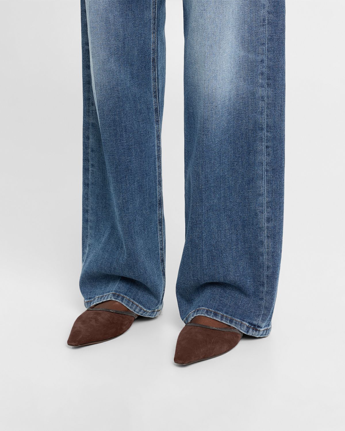 Brunello Cucinelli Suede Monili Ballerina Mules