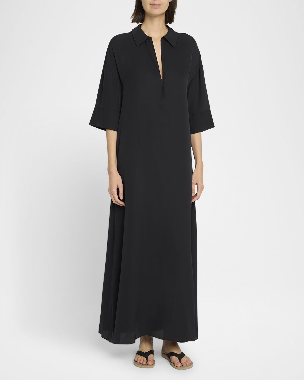 THE ROW Eveline 3/4-Sleeve Maxi Shift Shirtdress