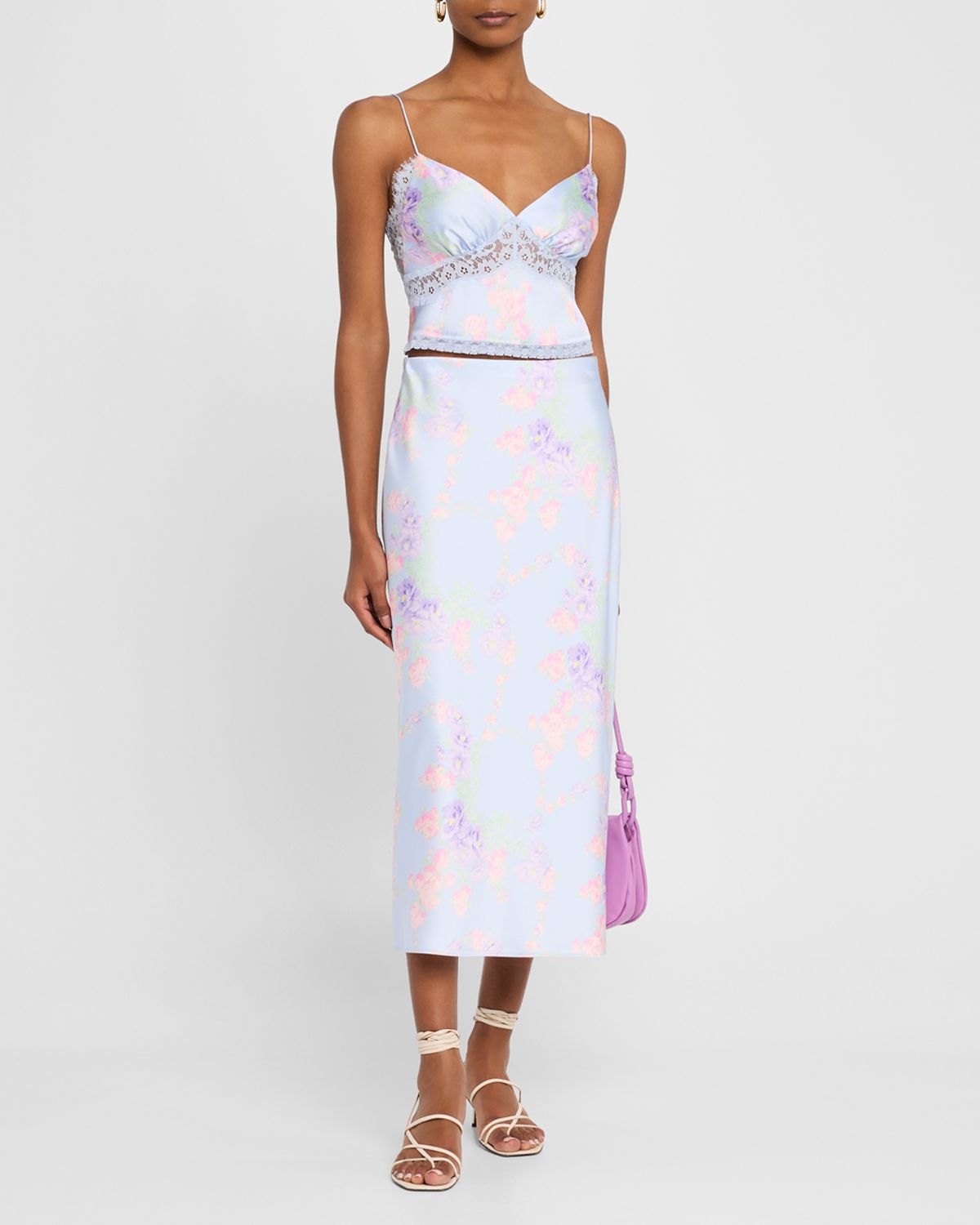 LoveShackFancy Castle Satin Floral Maxi Skirt
