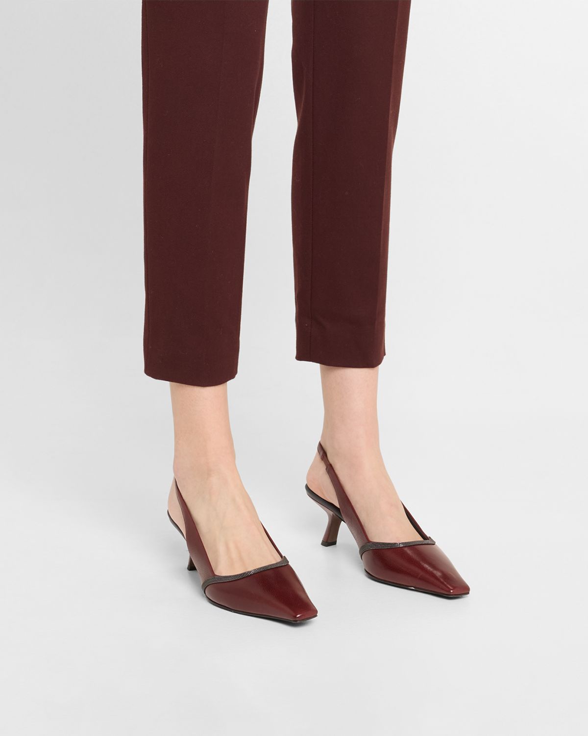 Brunello Cucinelli Leather Monili Slingback Pumps