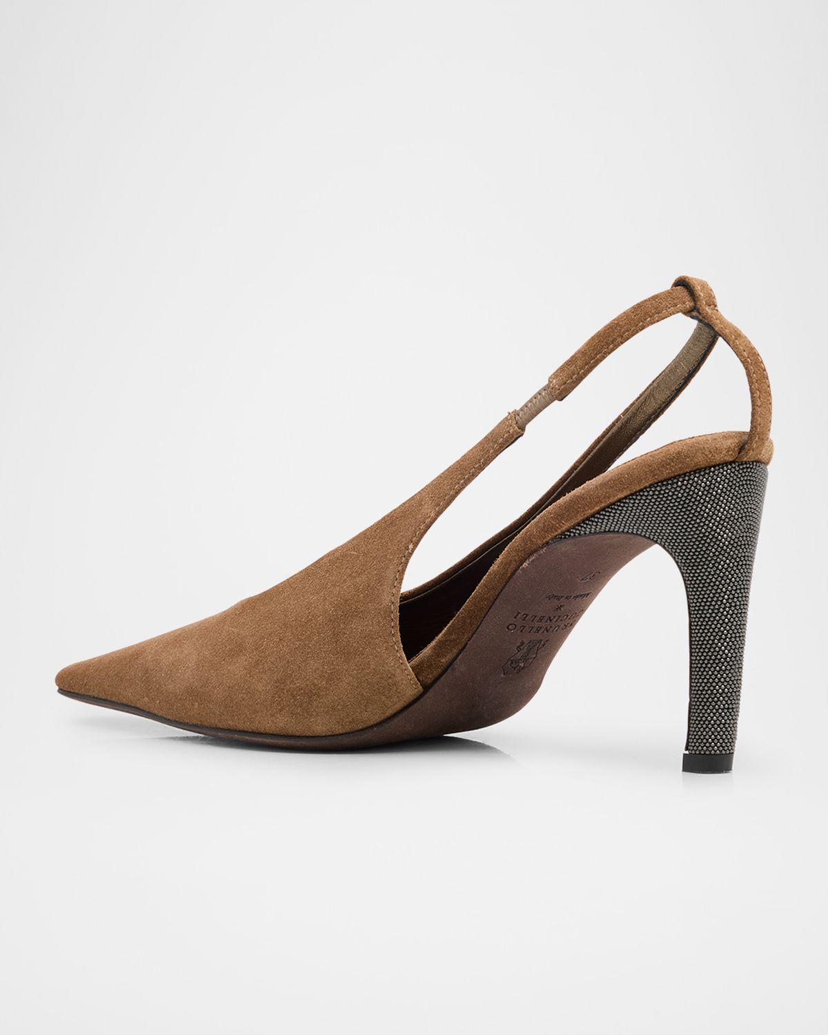 Brunello Cucinelli Suede Monili-Heel Slingback Pumps