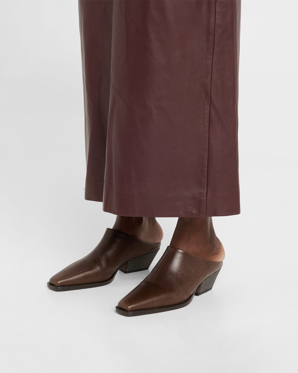 Brunello Cucinelli Western Leather Monili-Heel Mules