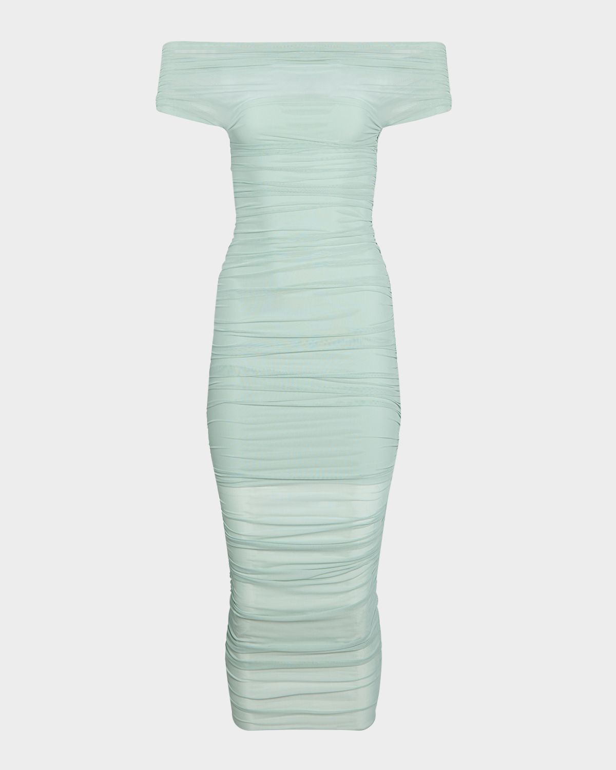 SEROYA Noel Off-Shoulder Ruched Mesh Midi Dress | Thumbnail 9