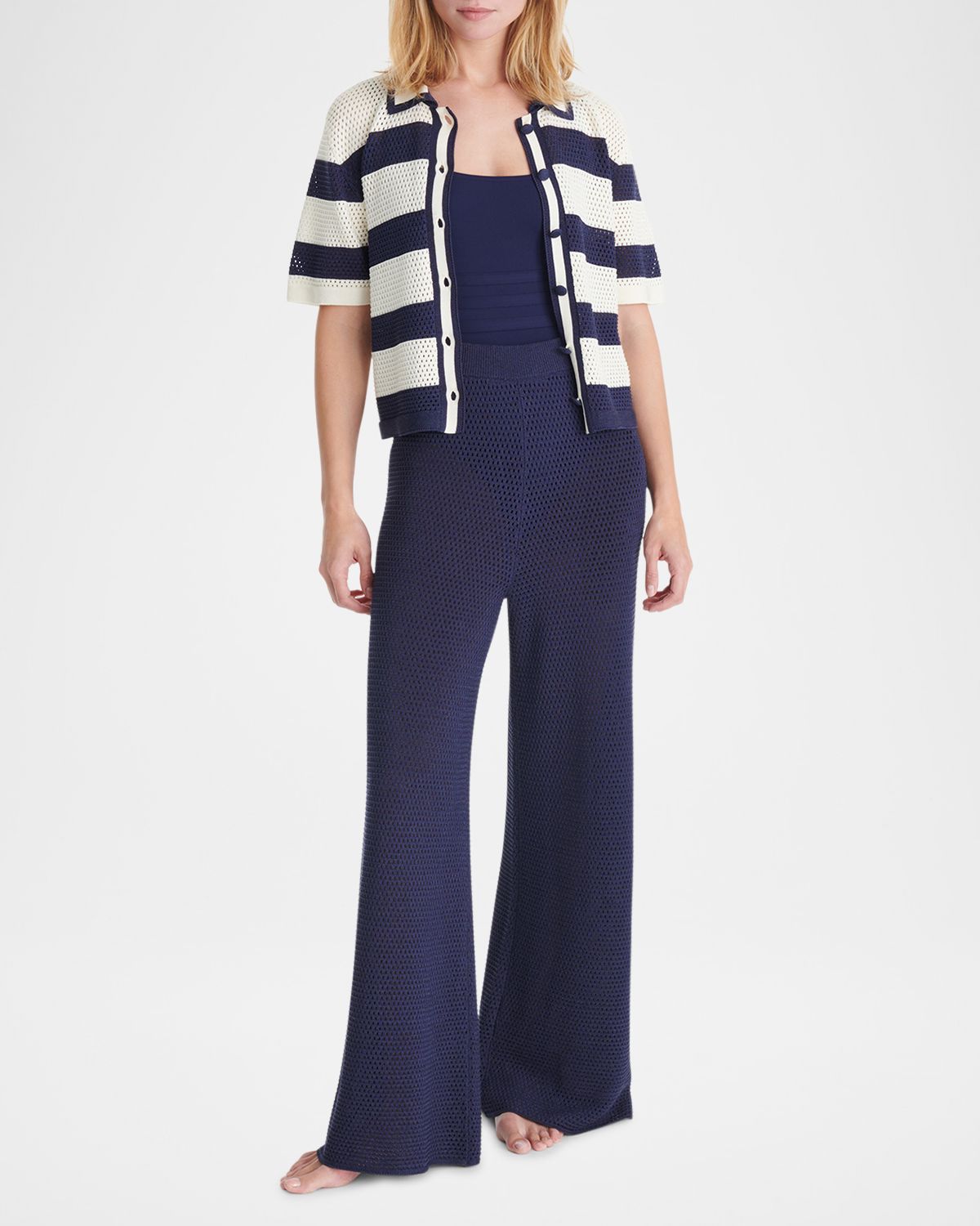 Eres Mouette Striped Openwork Knit Top