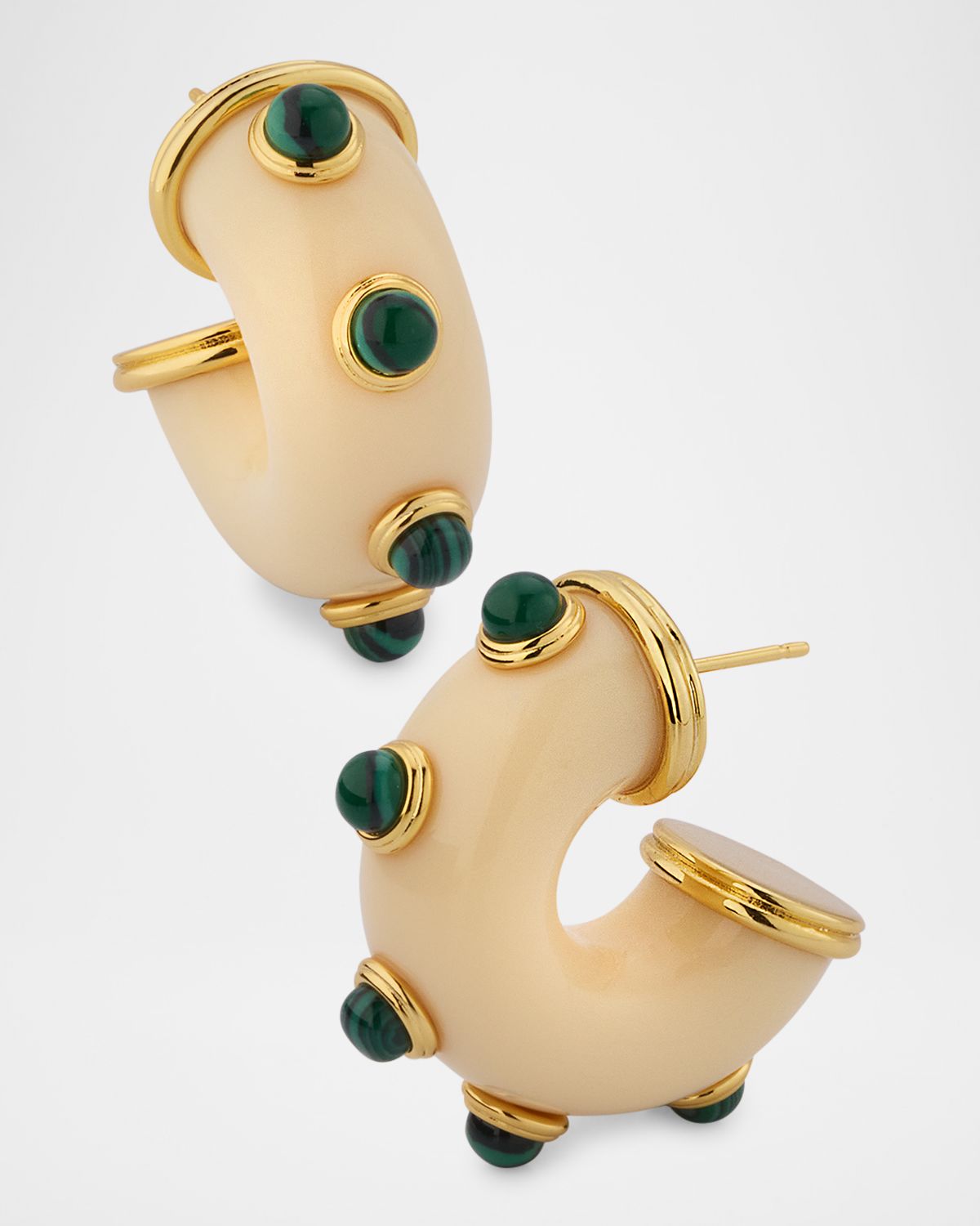 Kenneth Jay Lane Round Malachite Hoop Earrings