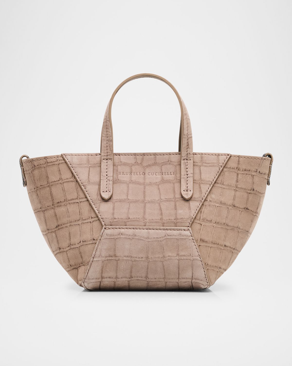 Brunello Cucinelli Duo Mini Croc-Embossed Suede Shopper Tote Bag