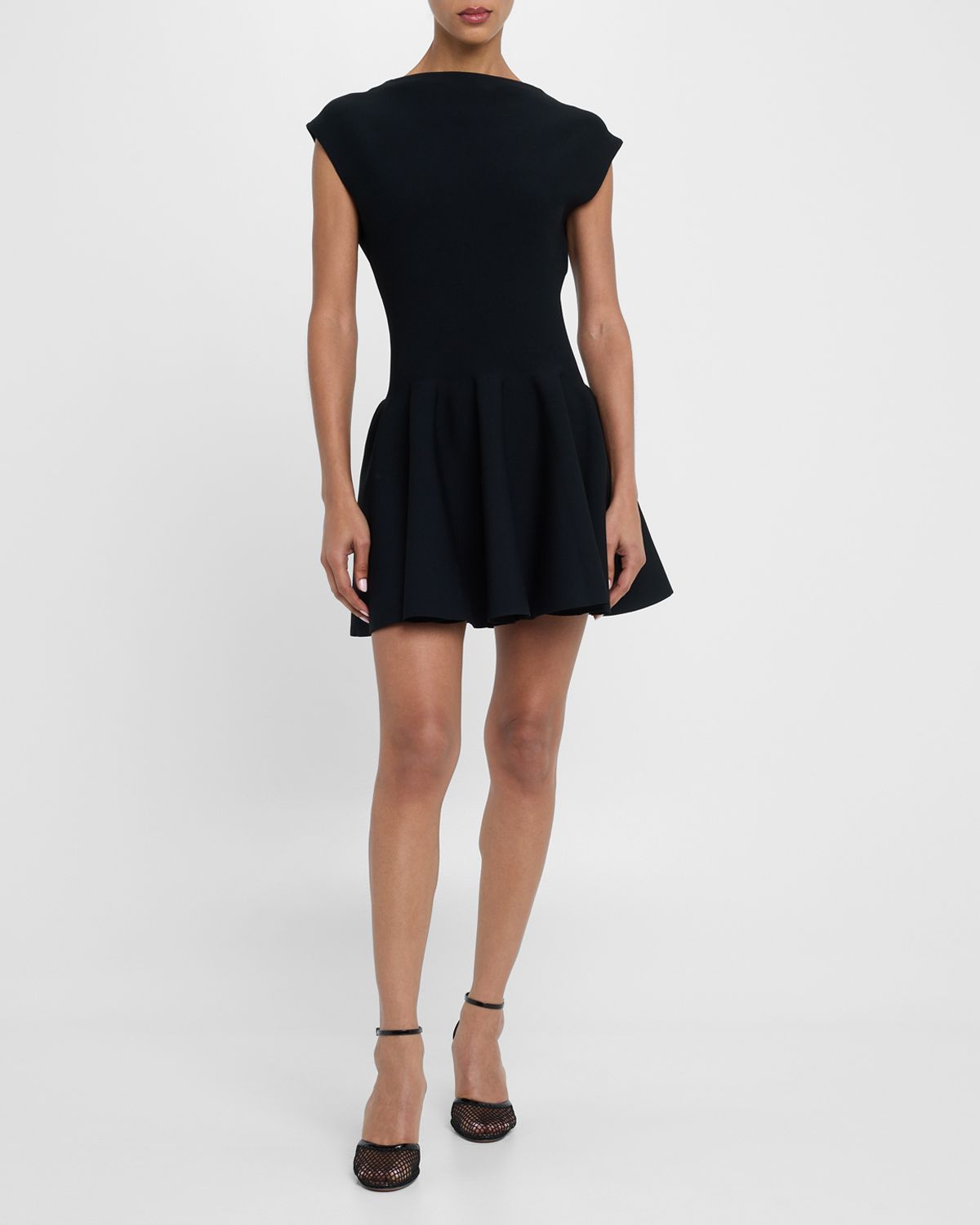 ALAIA High-Neck Cap-Sleeve Mini Skater Dress