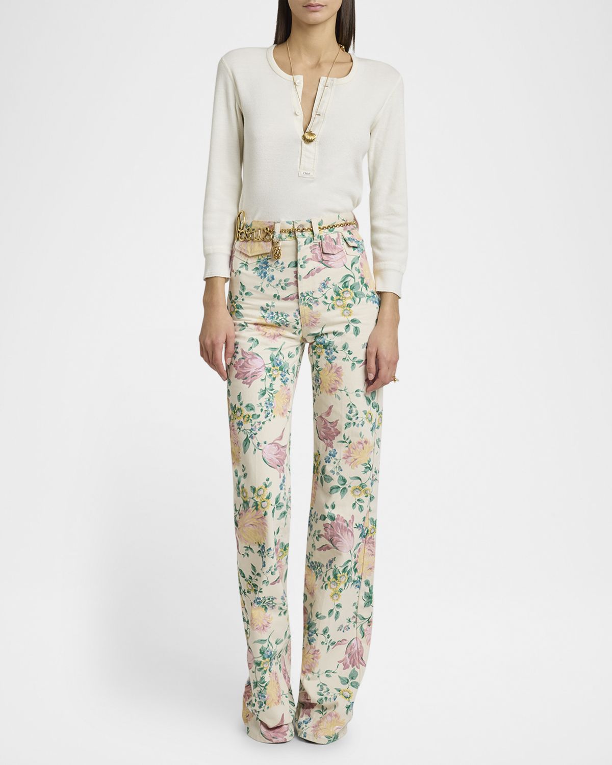 Chloe Long-Sleeve Rib Henley Top