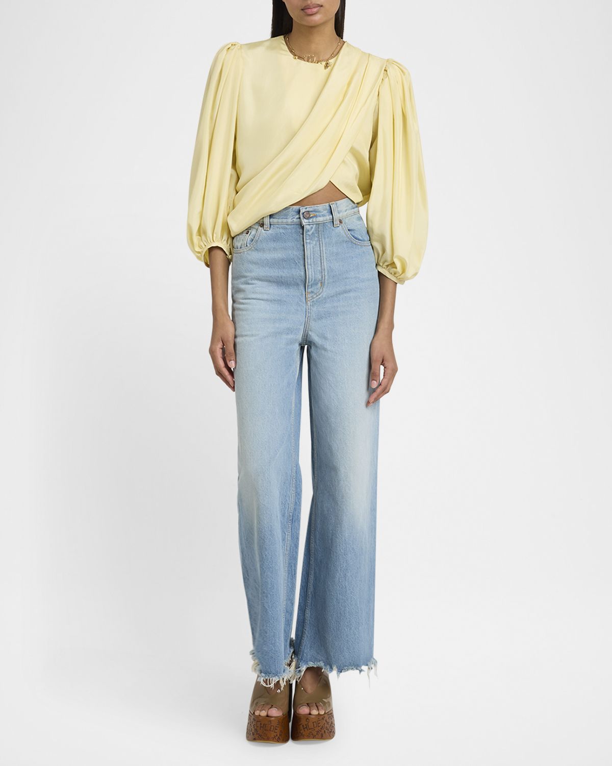 Chloe Light-Wash Straight-Leg Raw-Hem Jeans