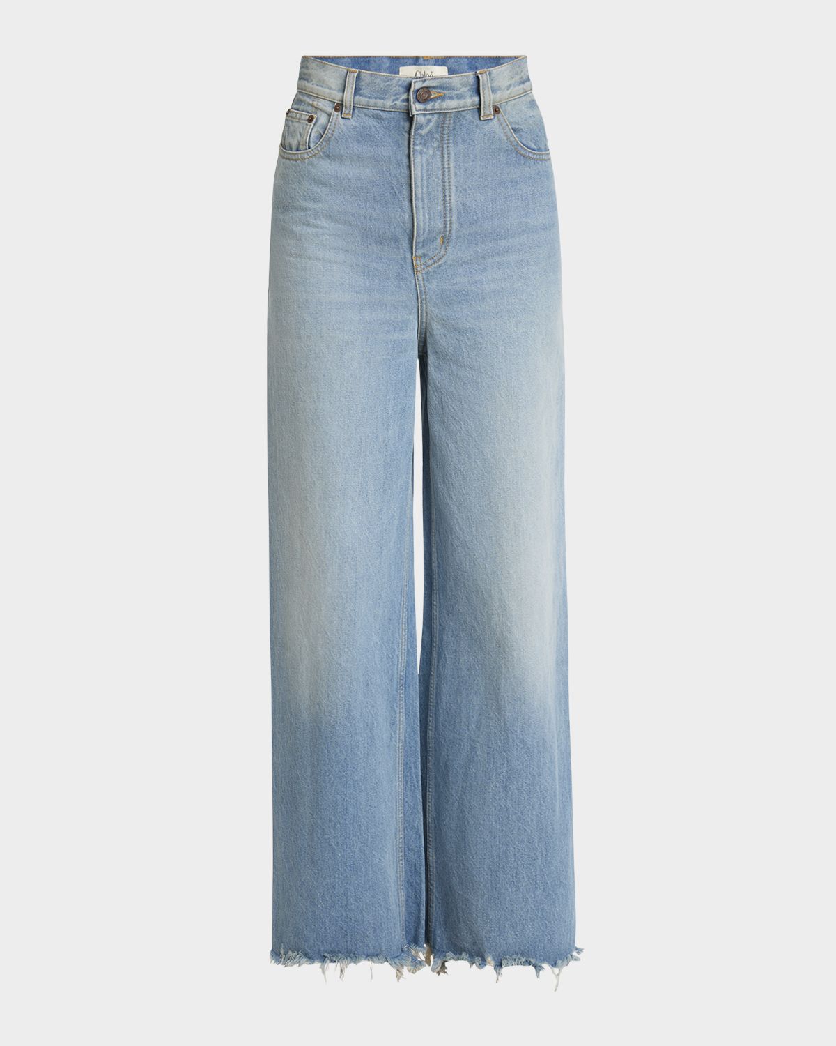 Chloe Light-Wash Straight-Leg Raw-Hem Jeans