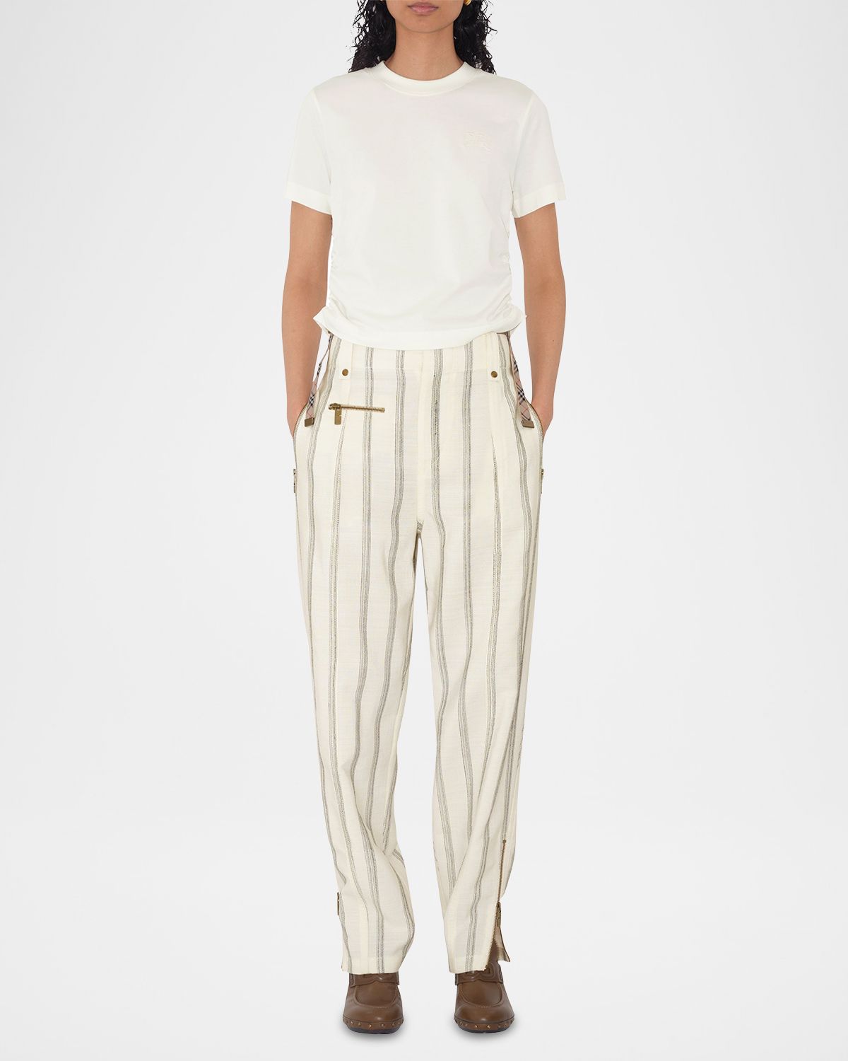 Burberry Ruched Check-Ties Short-Sleeve T-Shirt