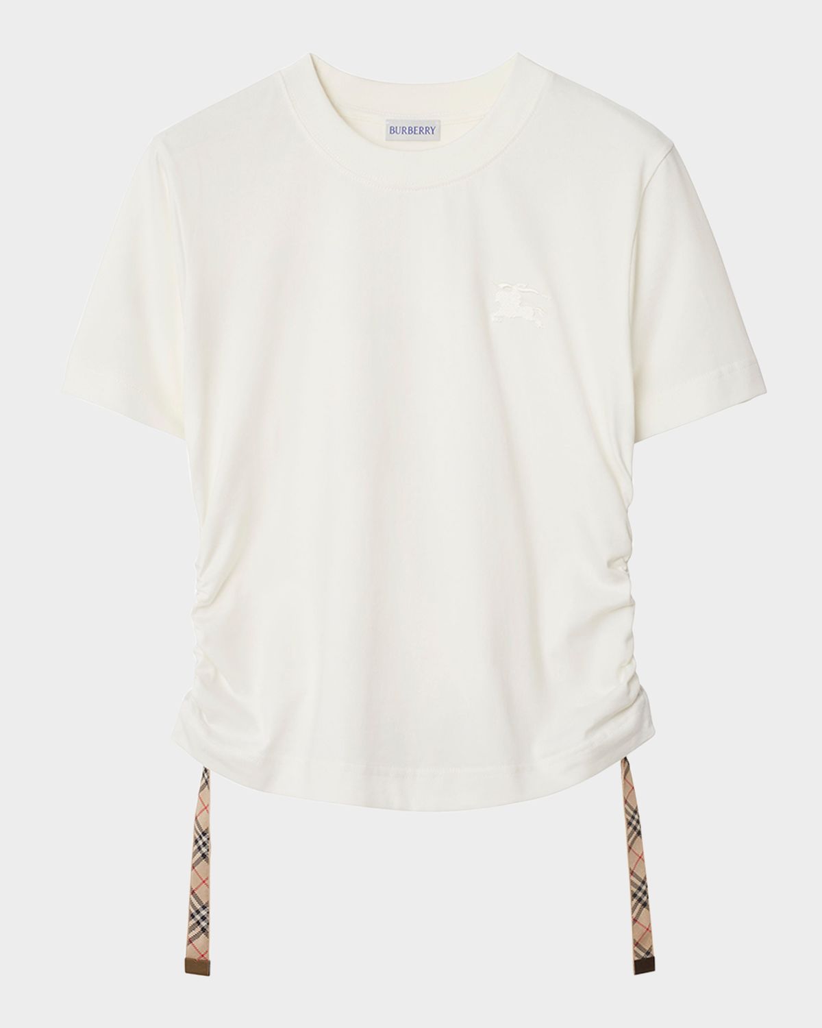 Burberry Ruched Check-Ties Short-Sleeve T-Shirt