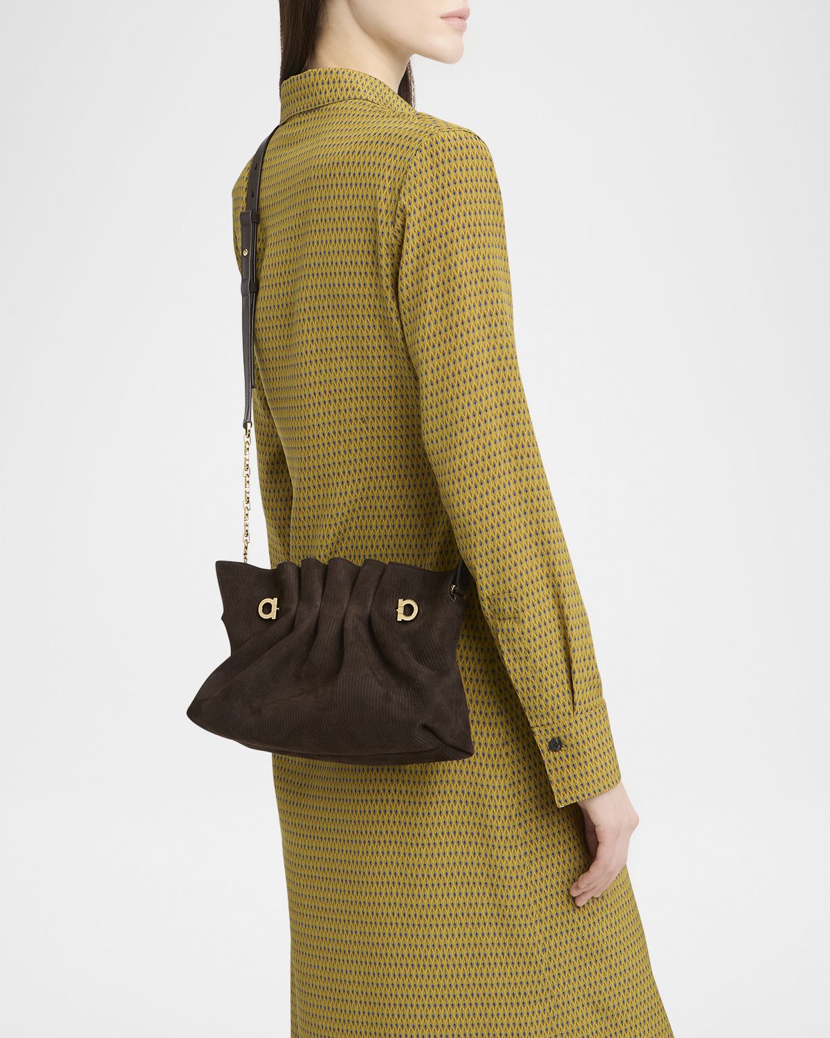 Ferragamo Piercing Suede Corduroy Shoulder Bag