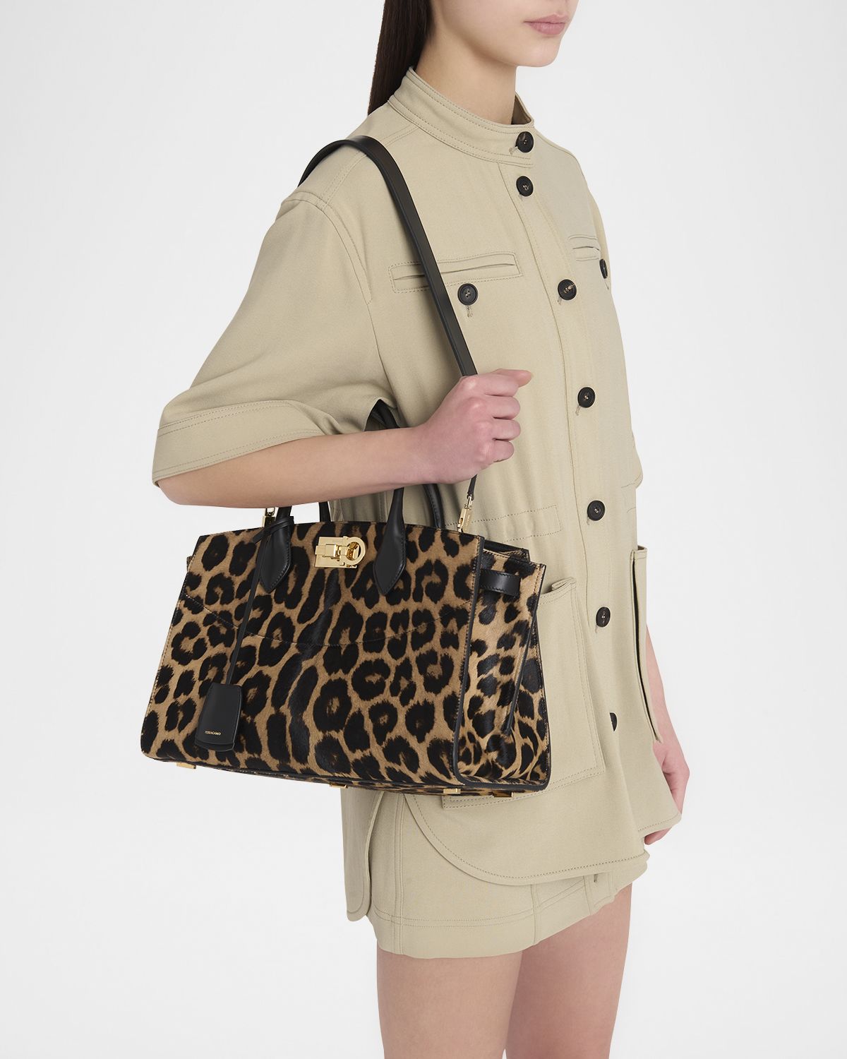 Ferragamo The New Studio Leopard Calf Hair Top-Handle Bag