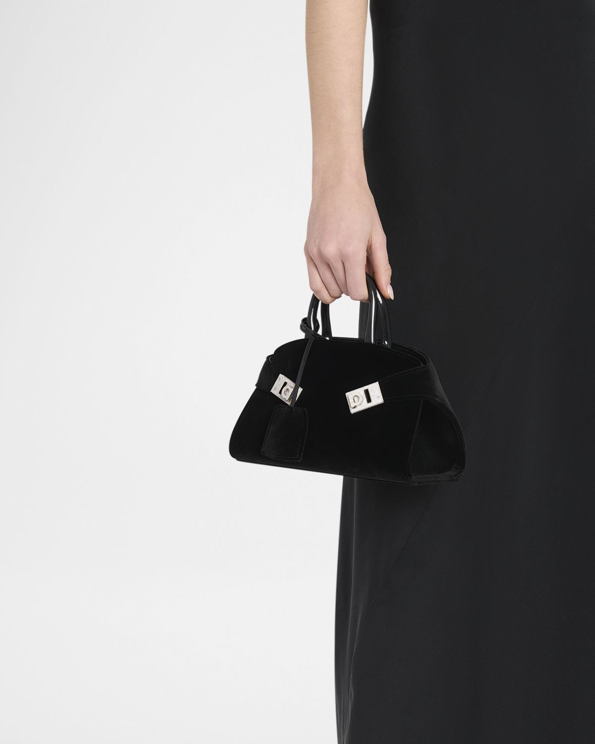 Ferragamo Hug Strass Velvet Top-Handle Bag