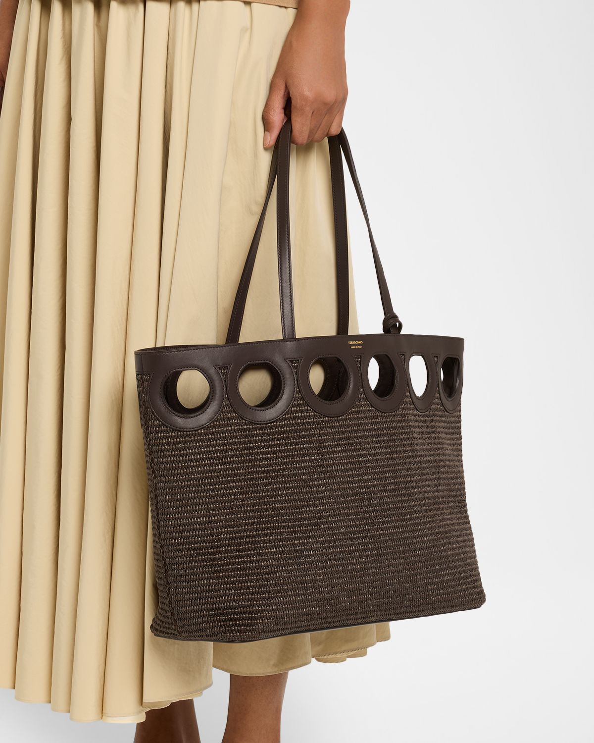 Ferragamo Gancio Cutout Raffia Tote Bag