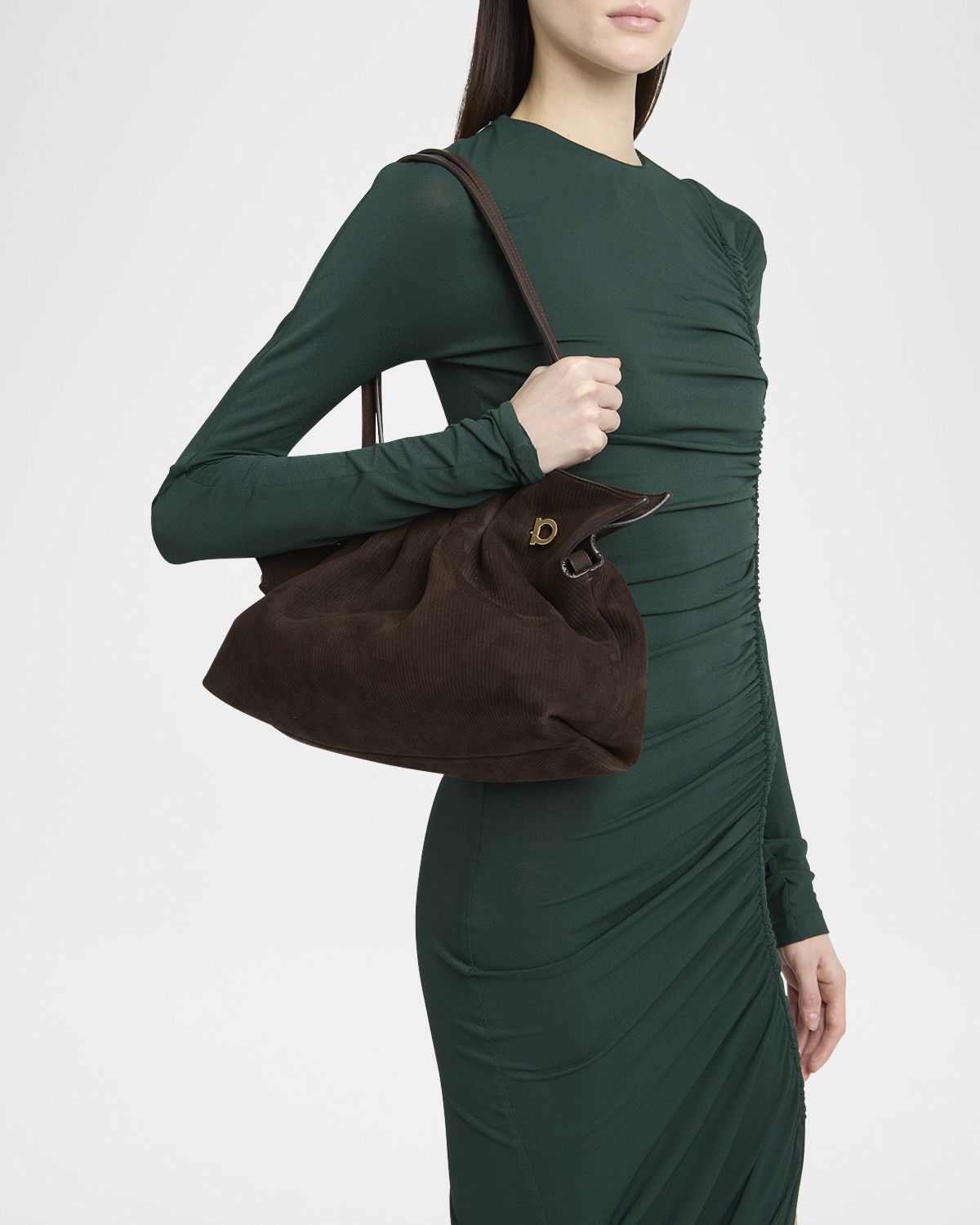 Ferragamo Dumpling Suede Corduroy Shoulder Bag