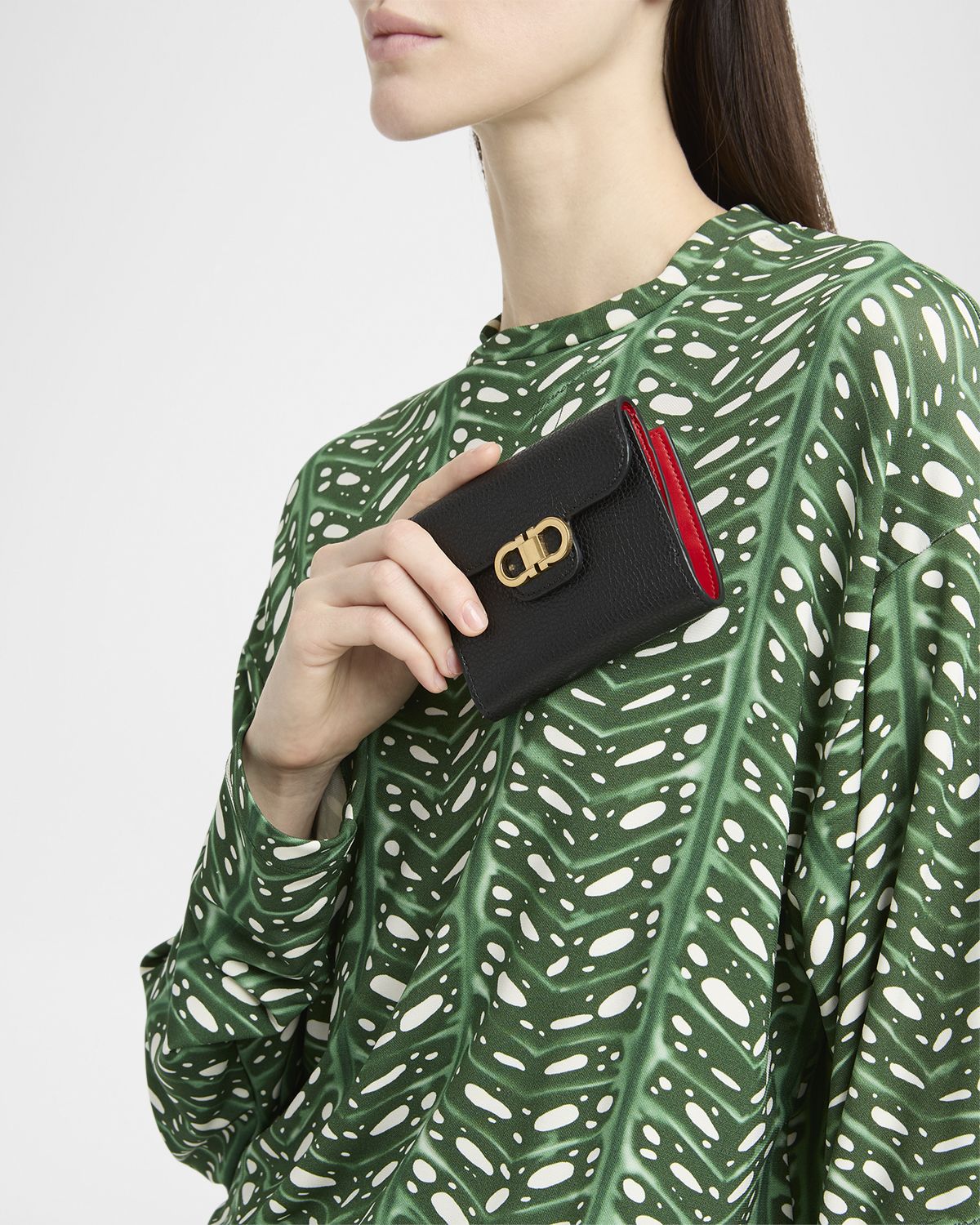 Ferragamo Double Gancio Grainy Leather Wallet