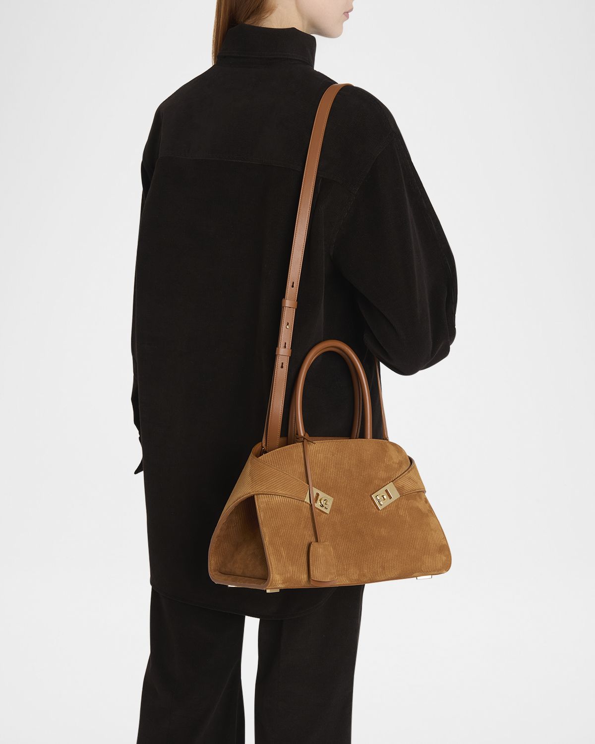 Ferragamo Hug Suede Corduroy Top-Handle Bag