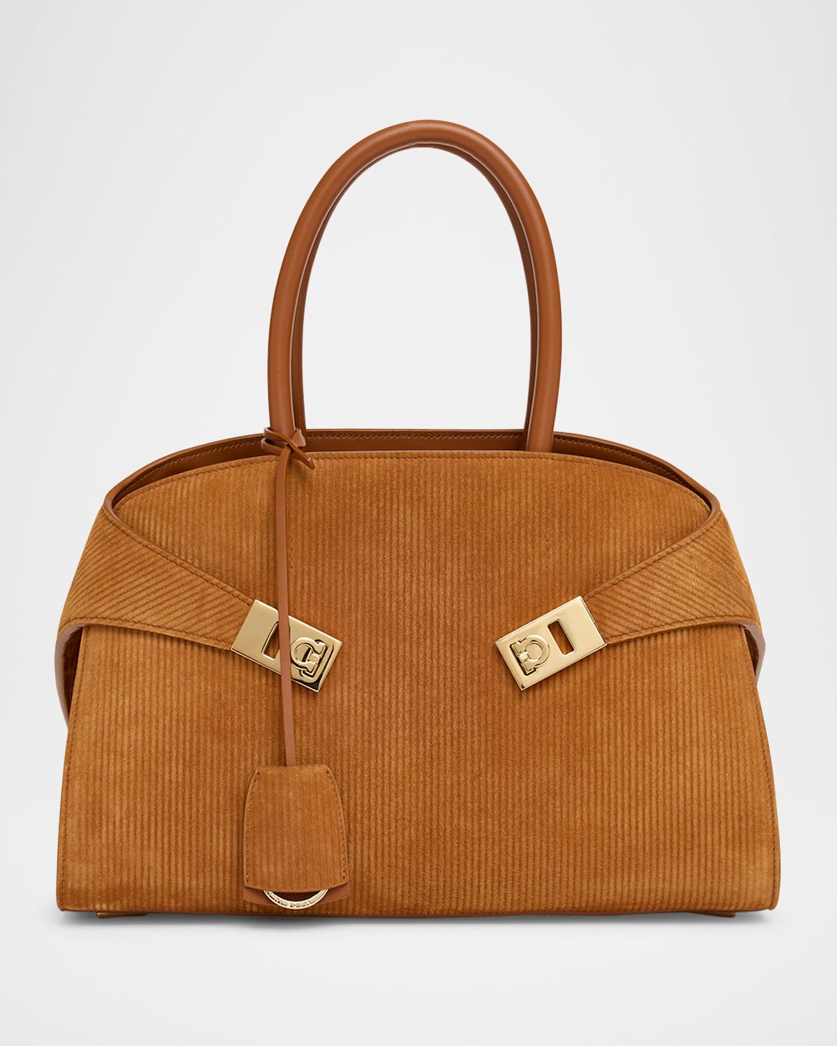 Ferragamo Hug Suede Corduroy Top-Handle Bag