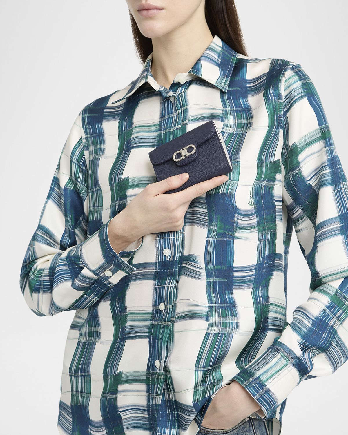 Ferragamo Double Gancio Grainy Leather Wallet